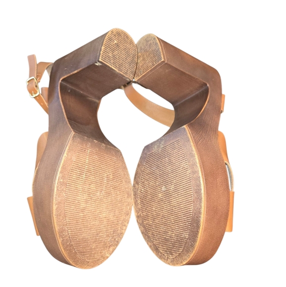 Lulu's NIB Galilea Whiskey Tan Vegan Strappy Heeled Platform Sandals Size 9 - Picture 8 of 12